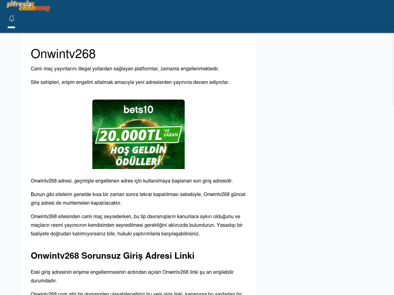 Onwintv268 Maç İzle - Şifresiz canlı maç izle