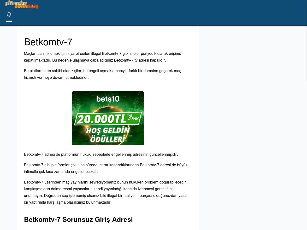 Betkomtv-7 Güncel Giriş - Şifresiz canlı maç izle