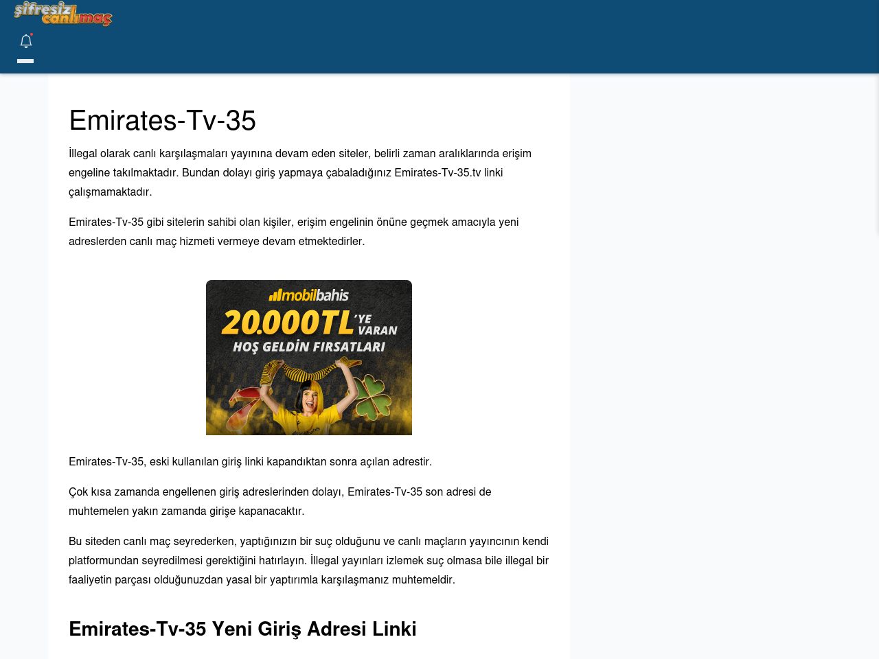 Emirates-Tv-35 Maç İzle - Şifresiz canlı maç izle