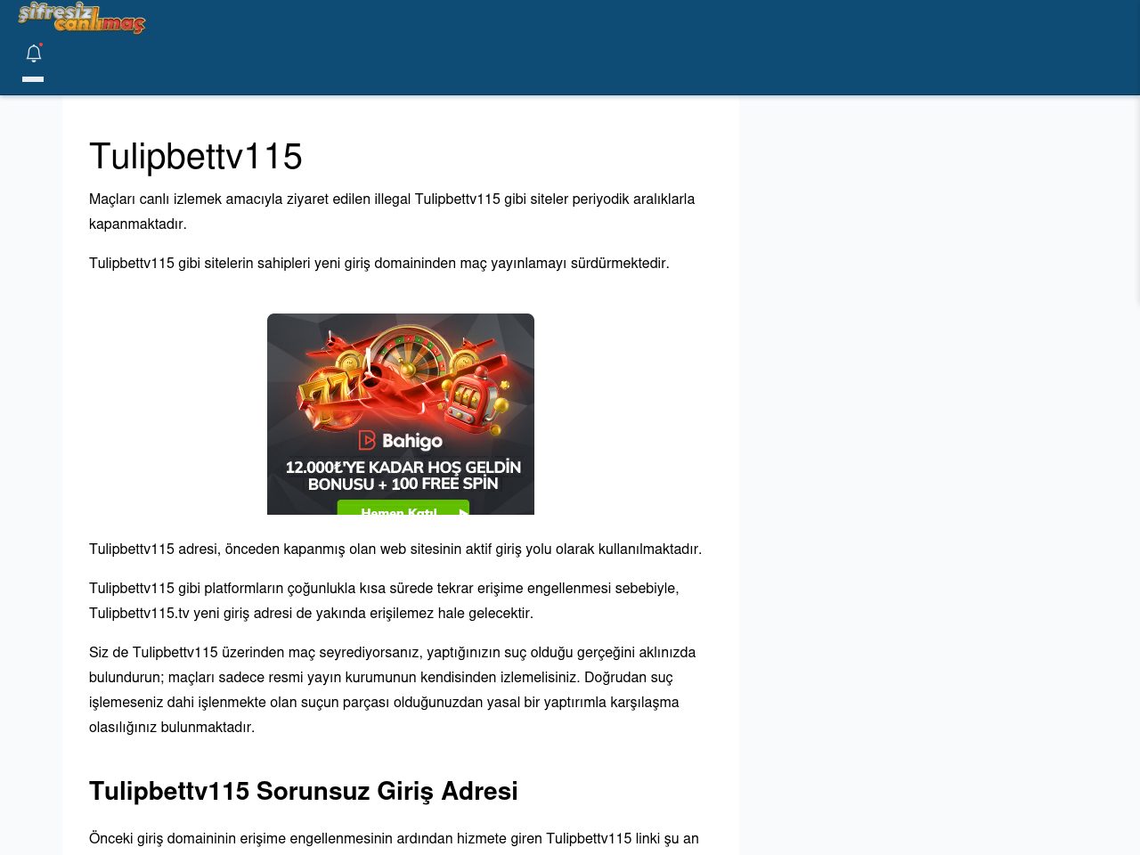 Tulipbettv115 Canlı Maç İzle - Şifresiz canlı maç izle