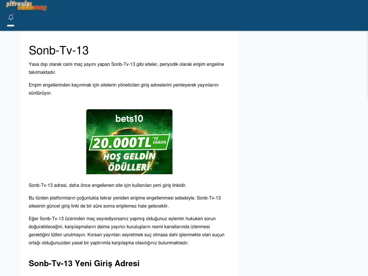 Sonb-Tv-13 Canlı Maç İzle - Şifresiz canlı maç izle