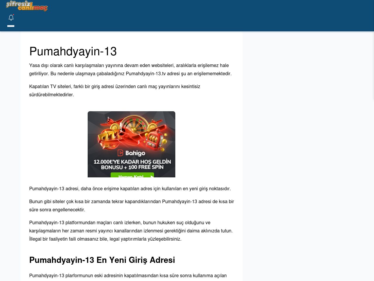 Pumahdyayin-13 Canlı Maç İzle - Şifresiz canlı maç izle