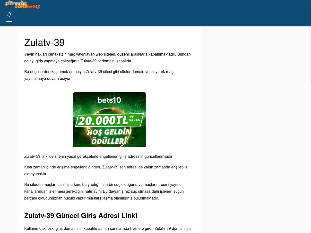 Zulatv-39 Maç İzle - Şifresiz canlı maç izle