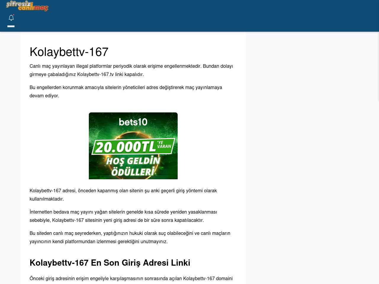 Kolaybettv-167 Canlı Maç - Şifresiz canlı maç izle