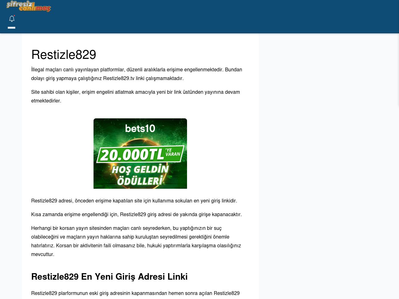 Restizle829 Canlı Maç İzle - Şifresiz canlı maç izle