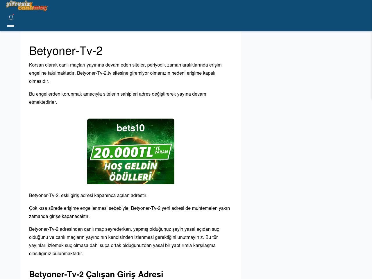 Betyoner-Tv-2 Canlı Maç İzle - Şifresiz canlı maç izle