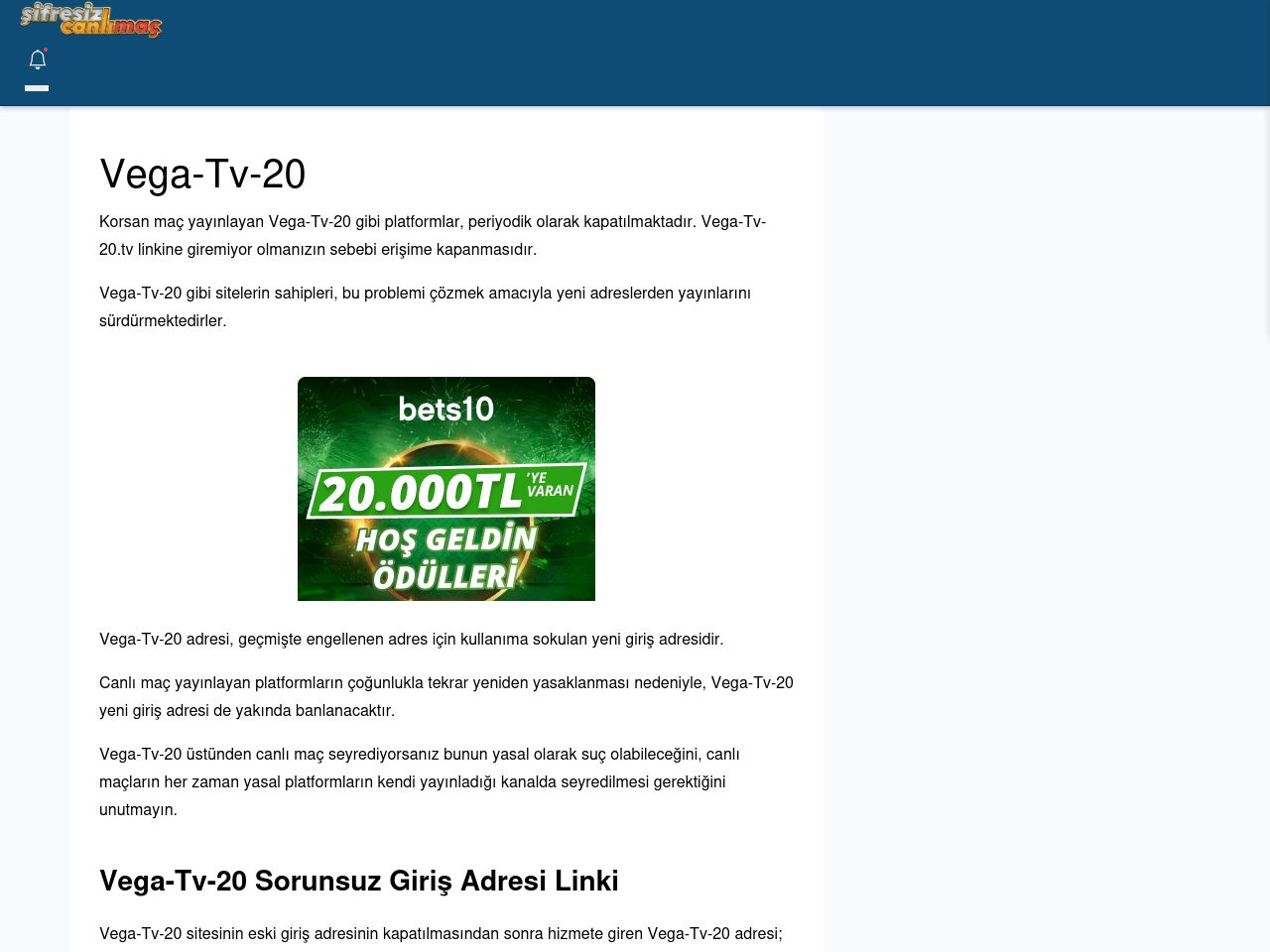 Vega-Tv-20 Giriş Linki - Şifresiz canlı maç izle