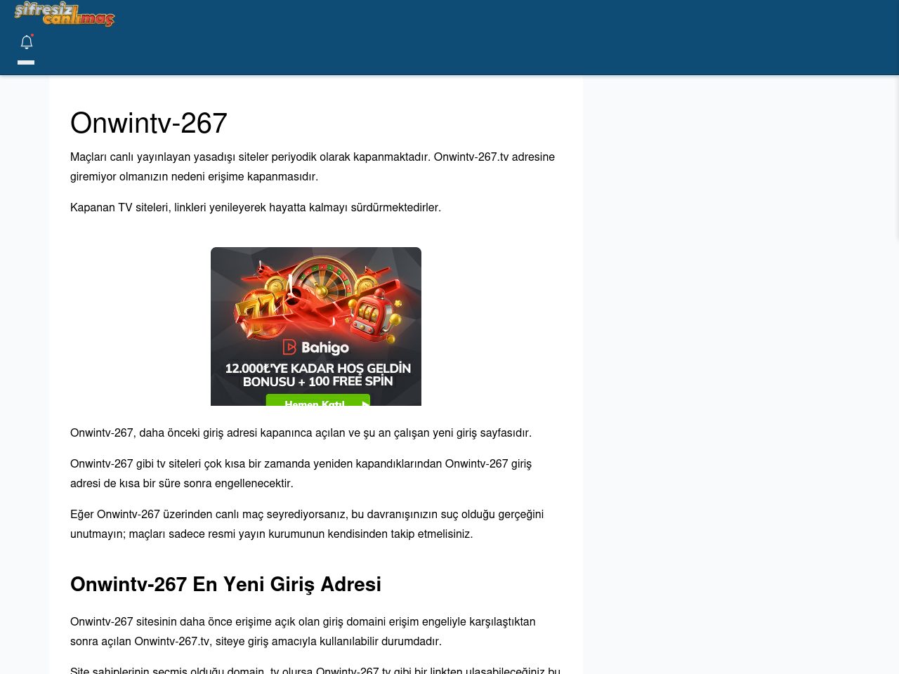 Onwintv-267 Maç İzle - Şifresiz canlı maç izle