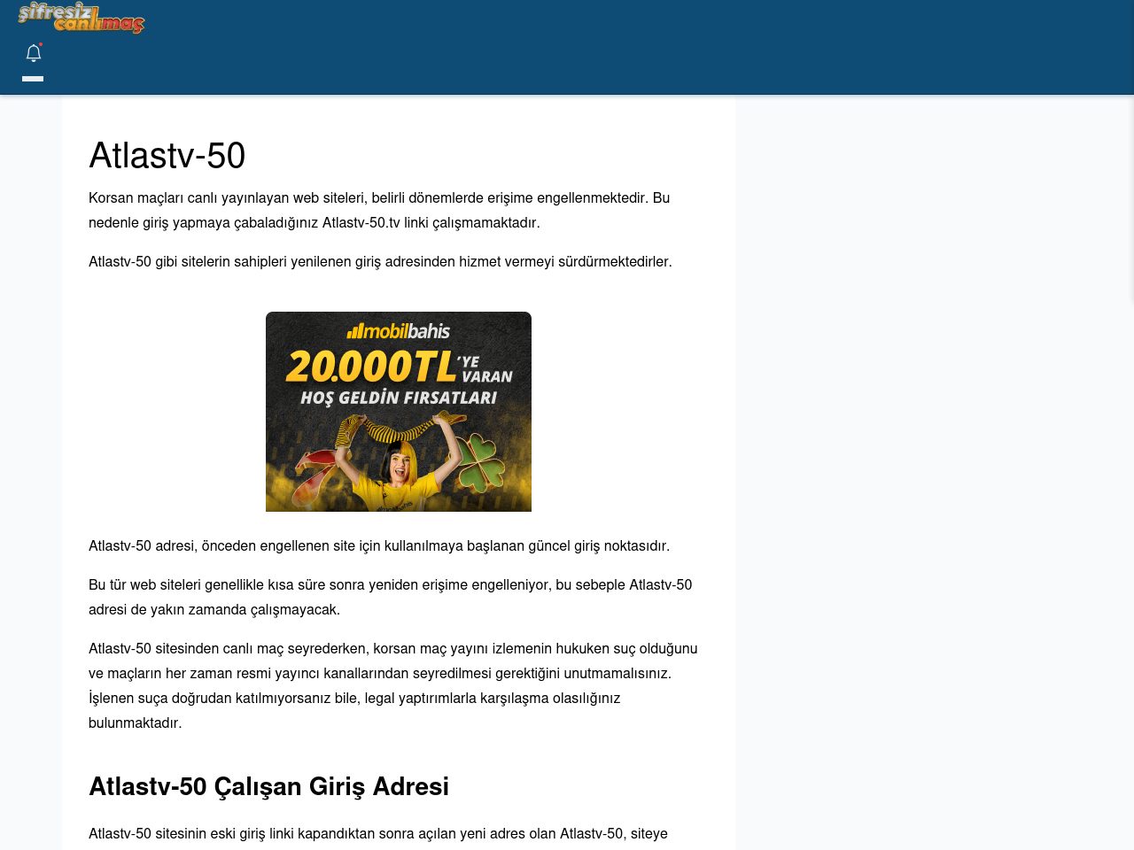 Atlastv-50 Canlı Maç - Şifresiz canlı maç izle