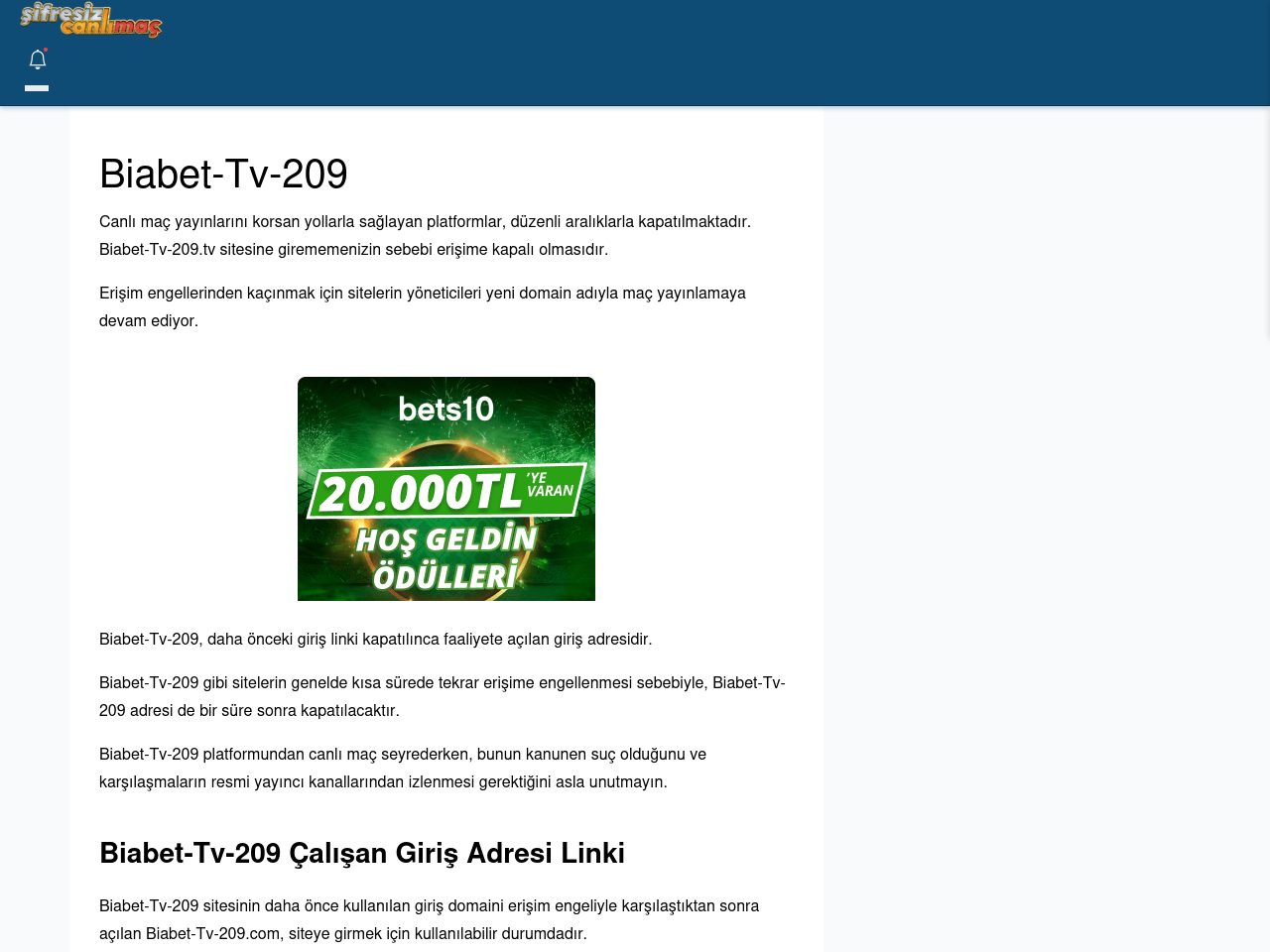 Biabet-Tv-209 Güncel Giriş - Şifresiz canlı maç izle