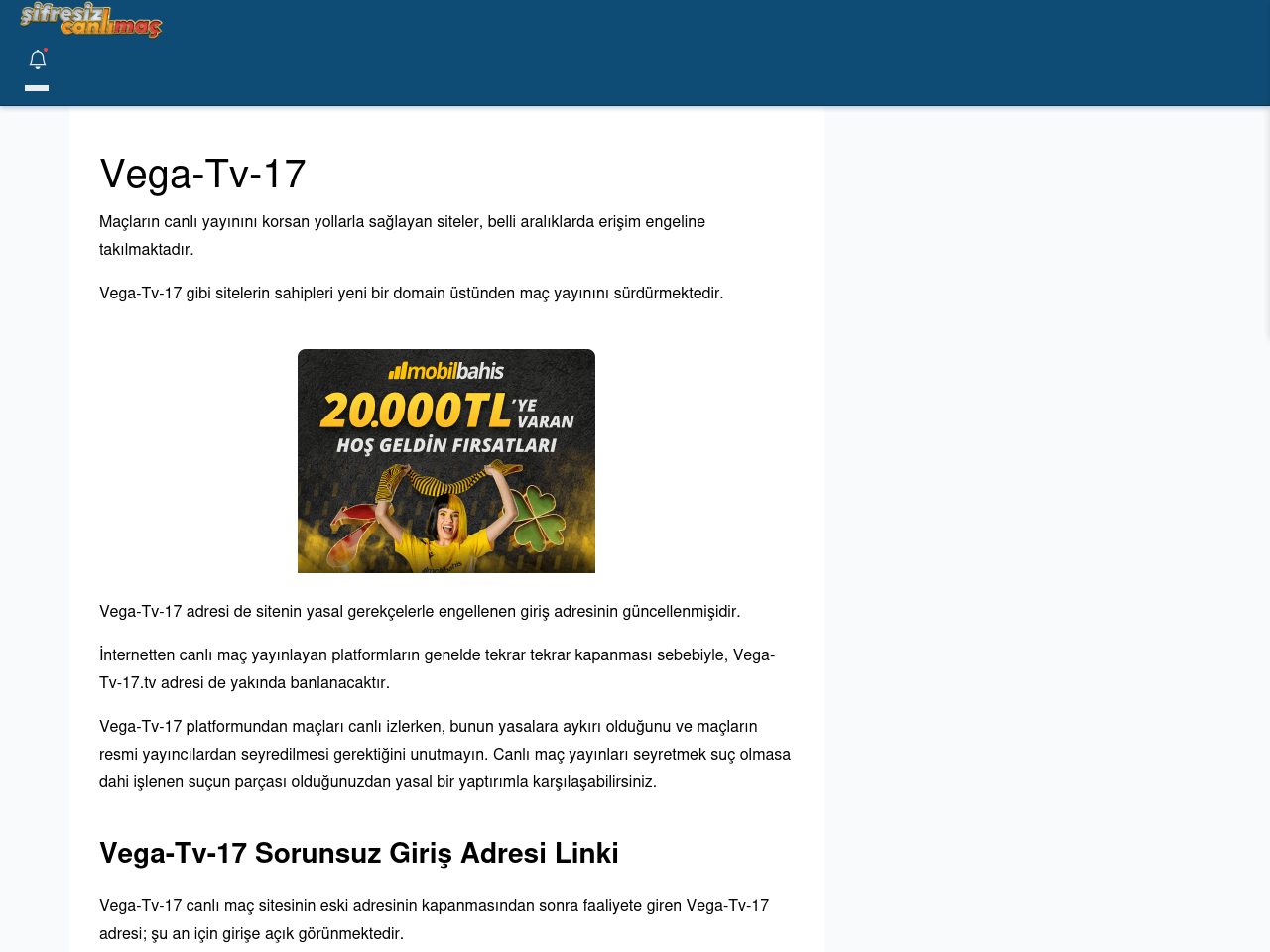 Vega-Tv-17 Maç İzle - Şifresiz canlı maç izle