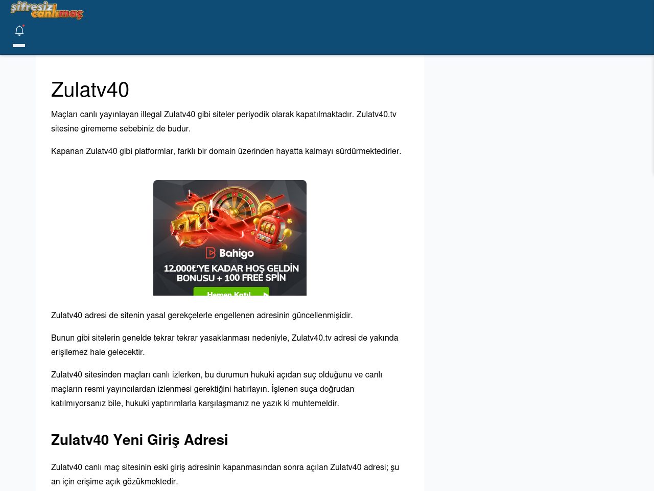 Zulatv40 Canlı Maç İzle - Şifresiz canlı maç izle
