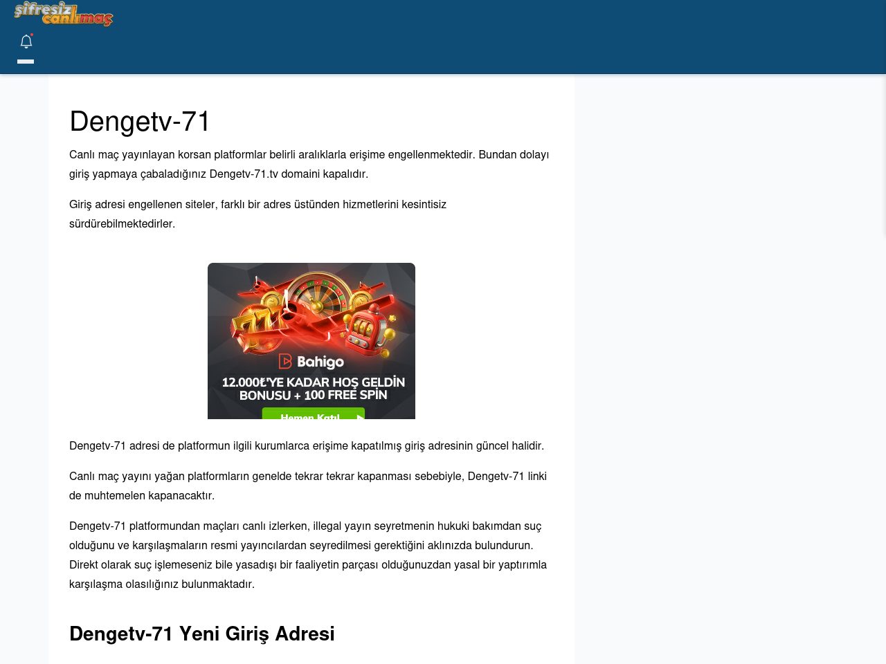 Dengetv-71 Canlı Maç İzle - Şifresiz canlı maç izle