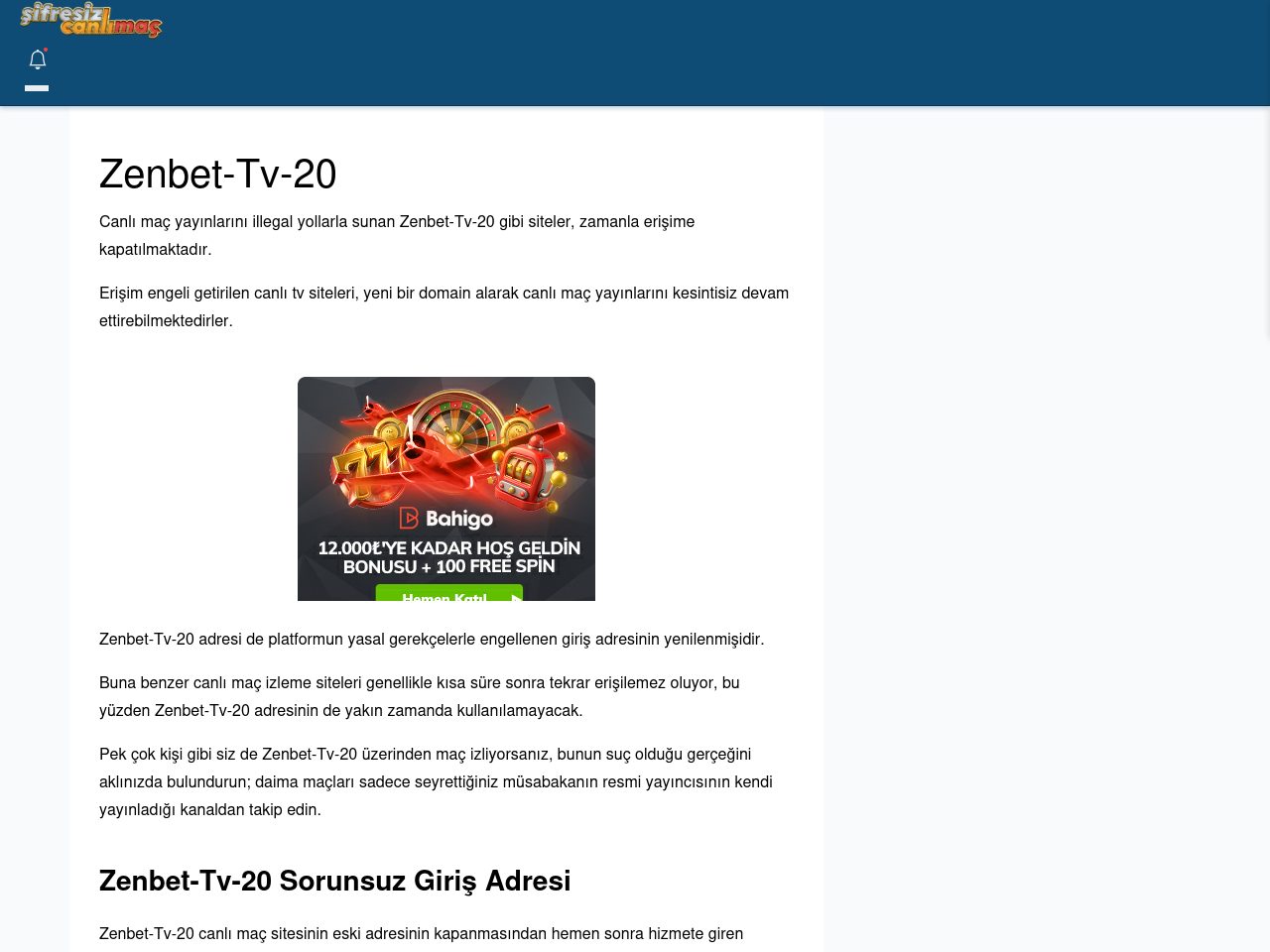 Zenbet-Tv-20 Giriş Linki - Şifresiz canlı maç izle