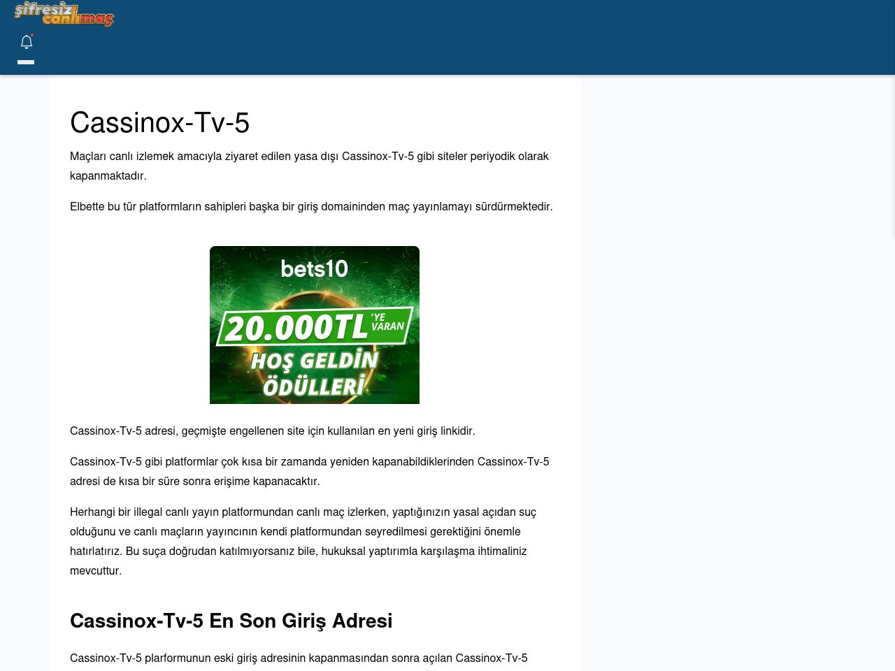 Cassinox-Tv-5 Canlı Maç İzle - Şifresiz canlı maç izle