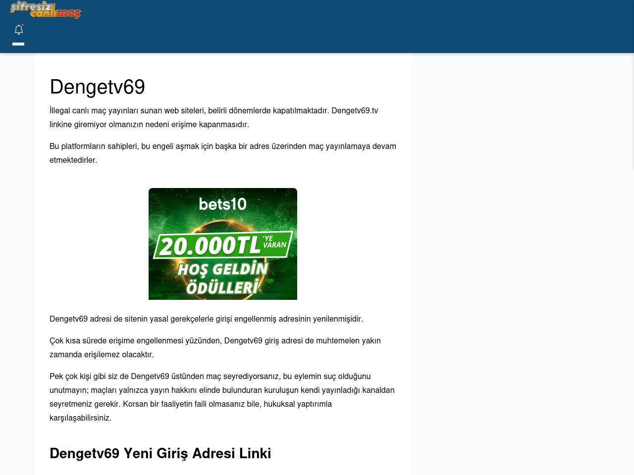 Dengetv69 Giriş Linki - Şifresiz canlı maç izle