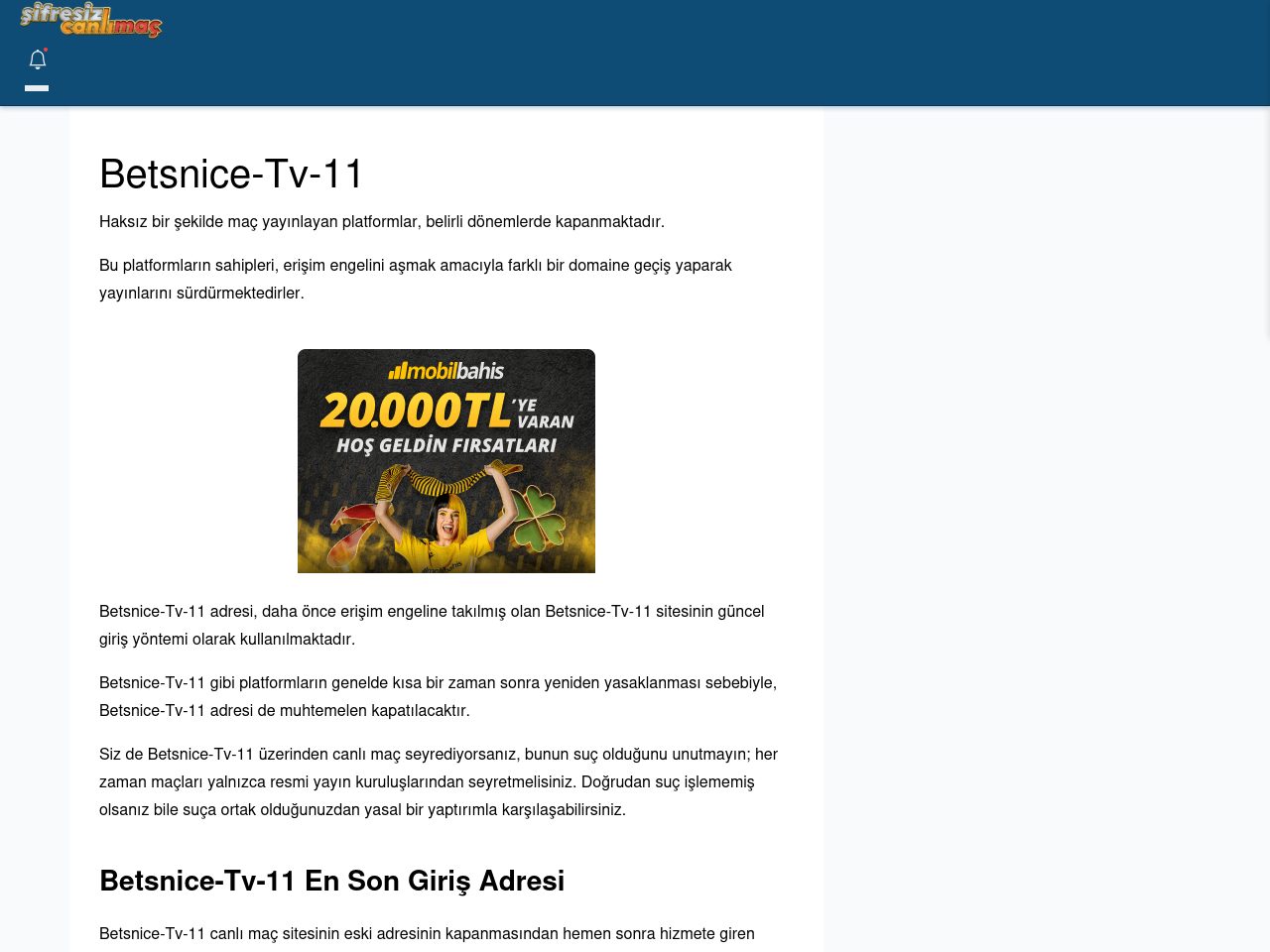 Betsnice-Tv-11 Canlı Maç - Şifresiz canlı maç izle