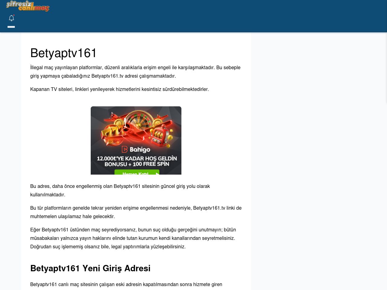 Betyaptv161 Giriş Linki - Şifresiz canlı maç izle