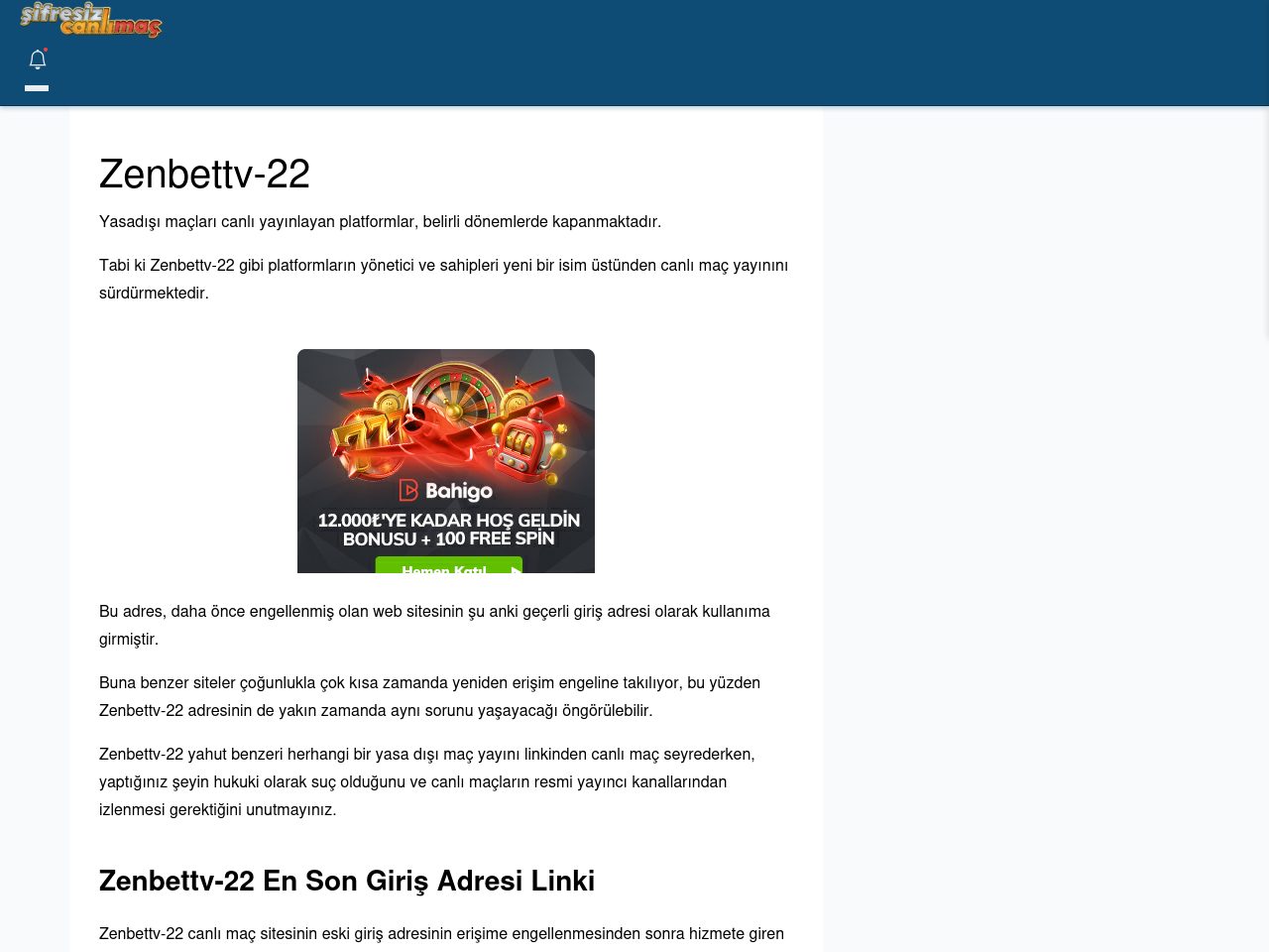 Zenbettv-22 Canlı Maç İzle - Şifresiz canlı maç izle