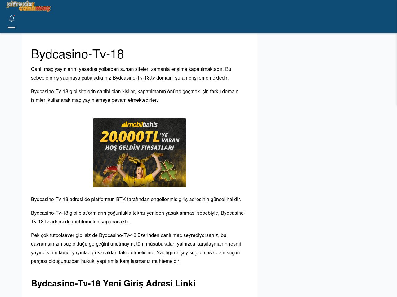 Bydcasino-Tv-18 Canlı Maç İzle - Şifresiz canlı maç izle