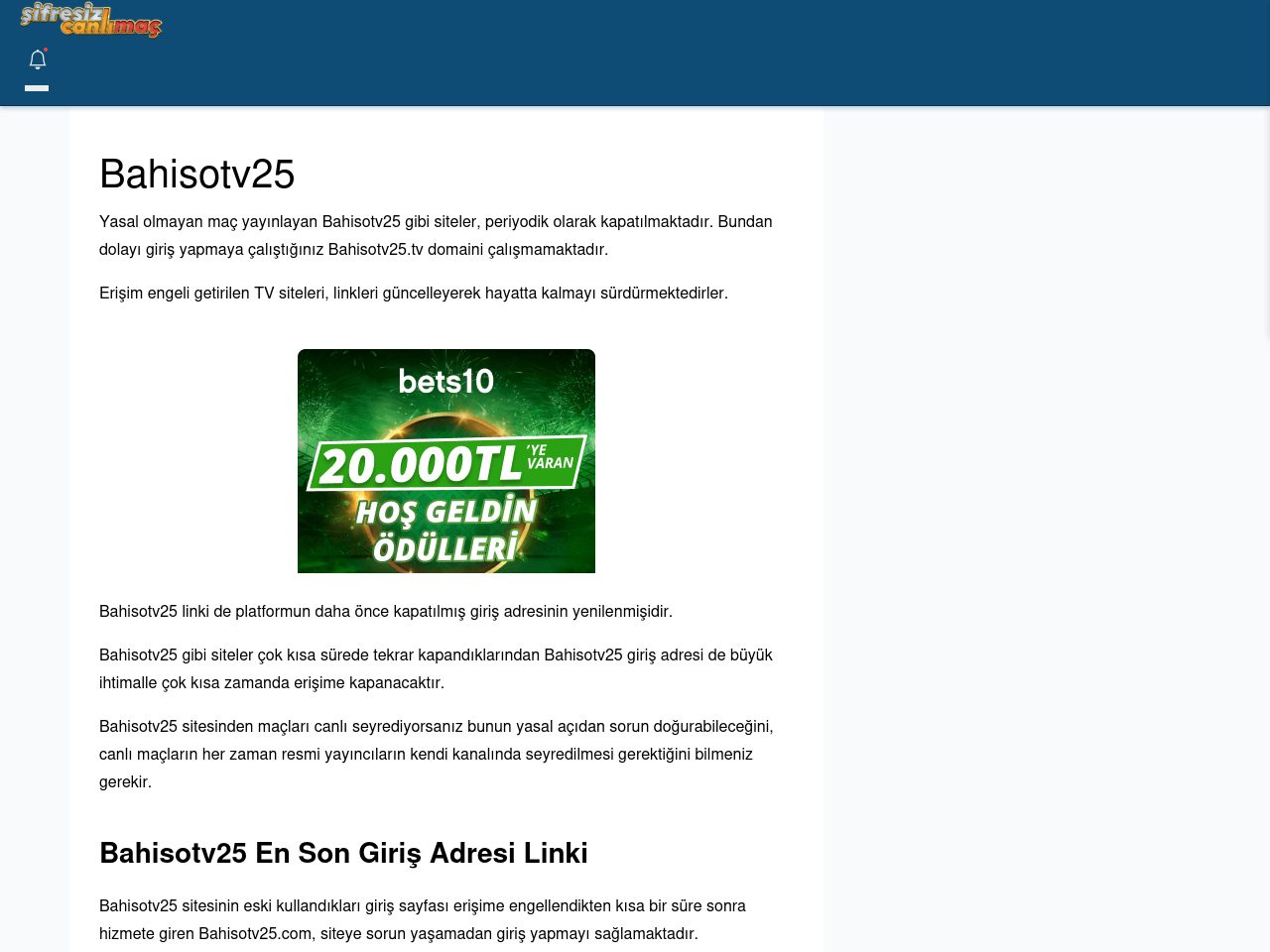 Bahisotv25 Canlı Maç İzle - Şifresiz canlı maç izle