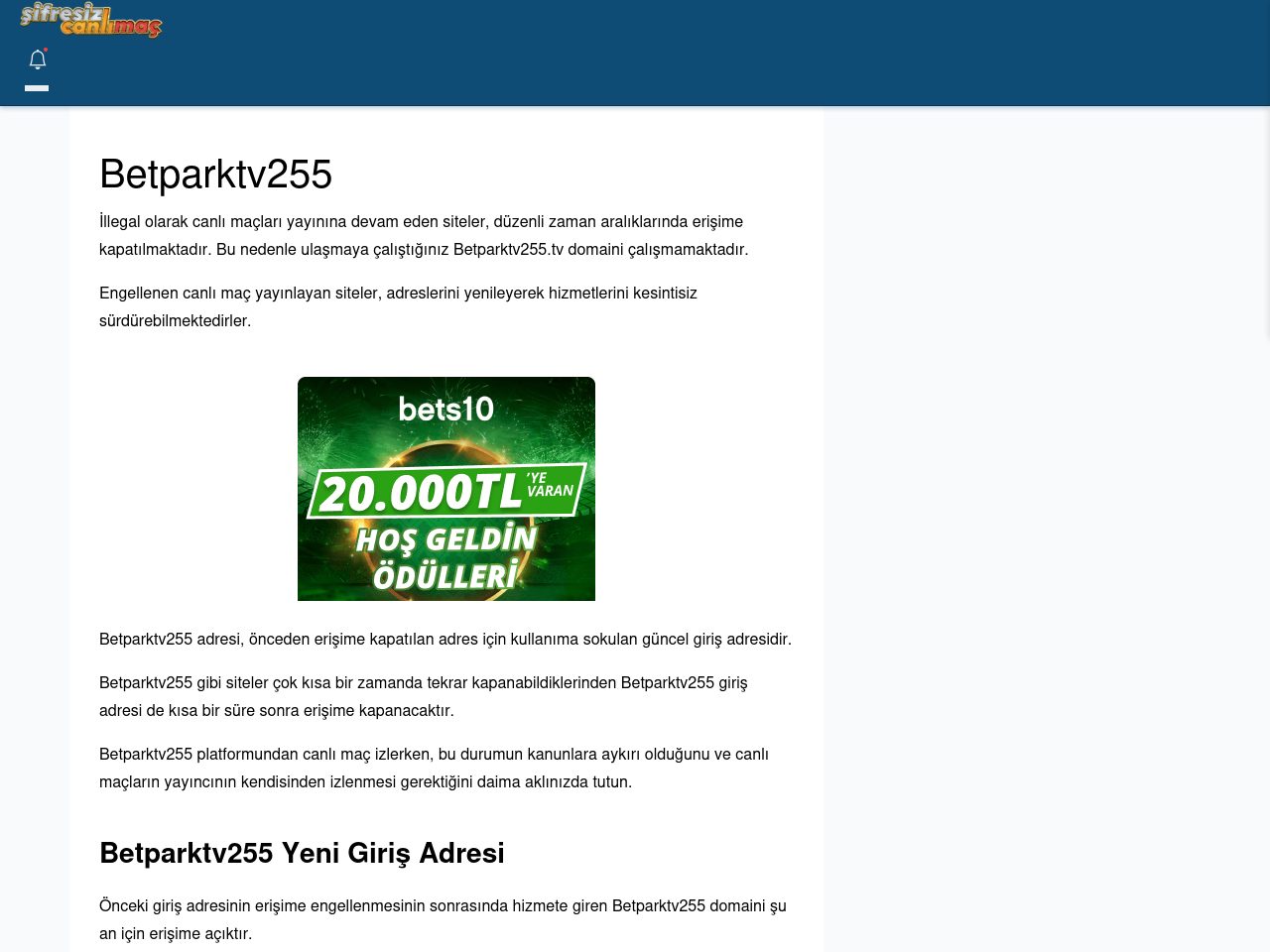 Betparktv255 Canlı Maç - Şifresiz canlı maç izle