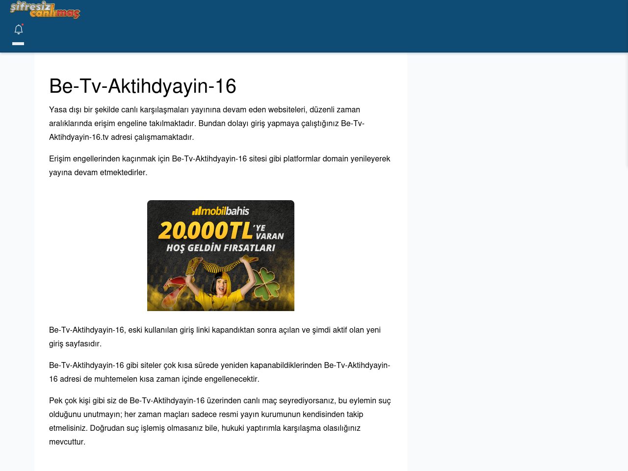 Be-Tv-Aktihdyayin-16 Giriş Linki - Şifresiz canlı maç izle