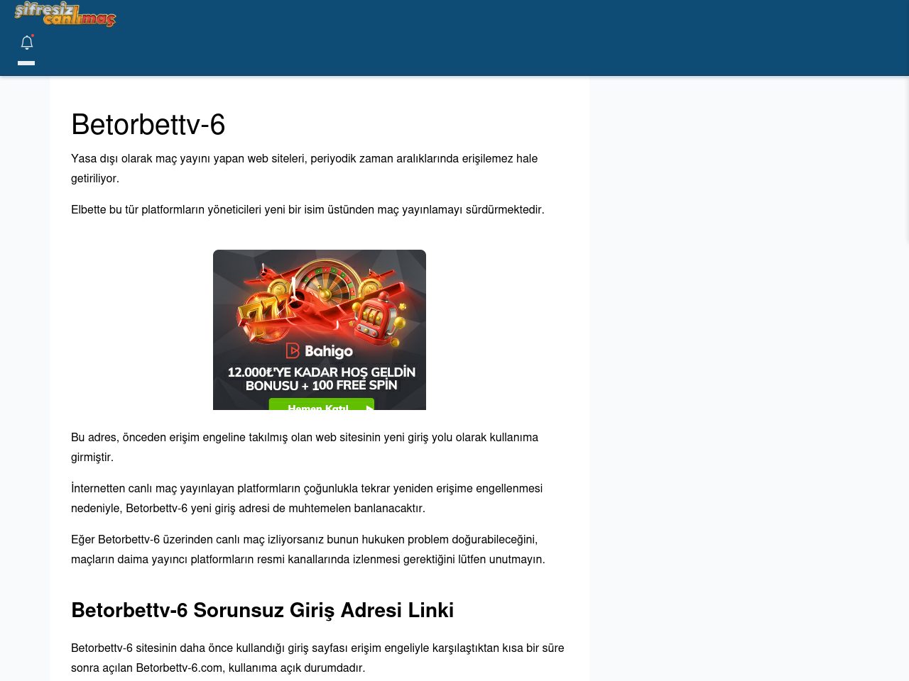 Betorbettv-6 Canlı Maç İzle - Şifresiz canlı maç izle