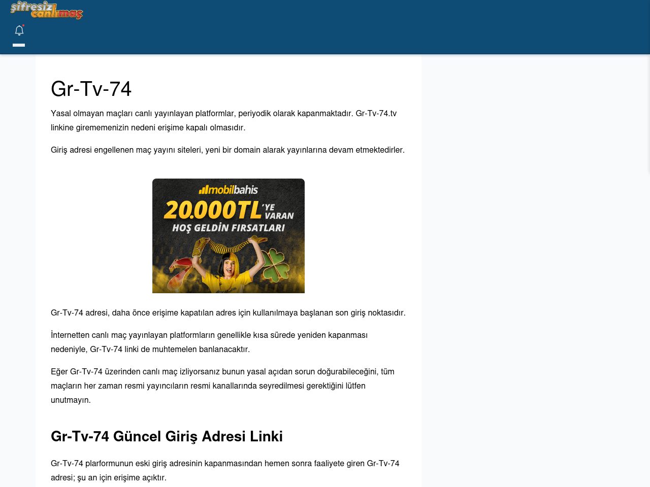 Gr-Tv-74 Güncel Giriş - Şifresiz canlı maç izle