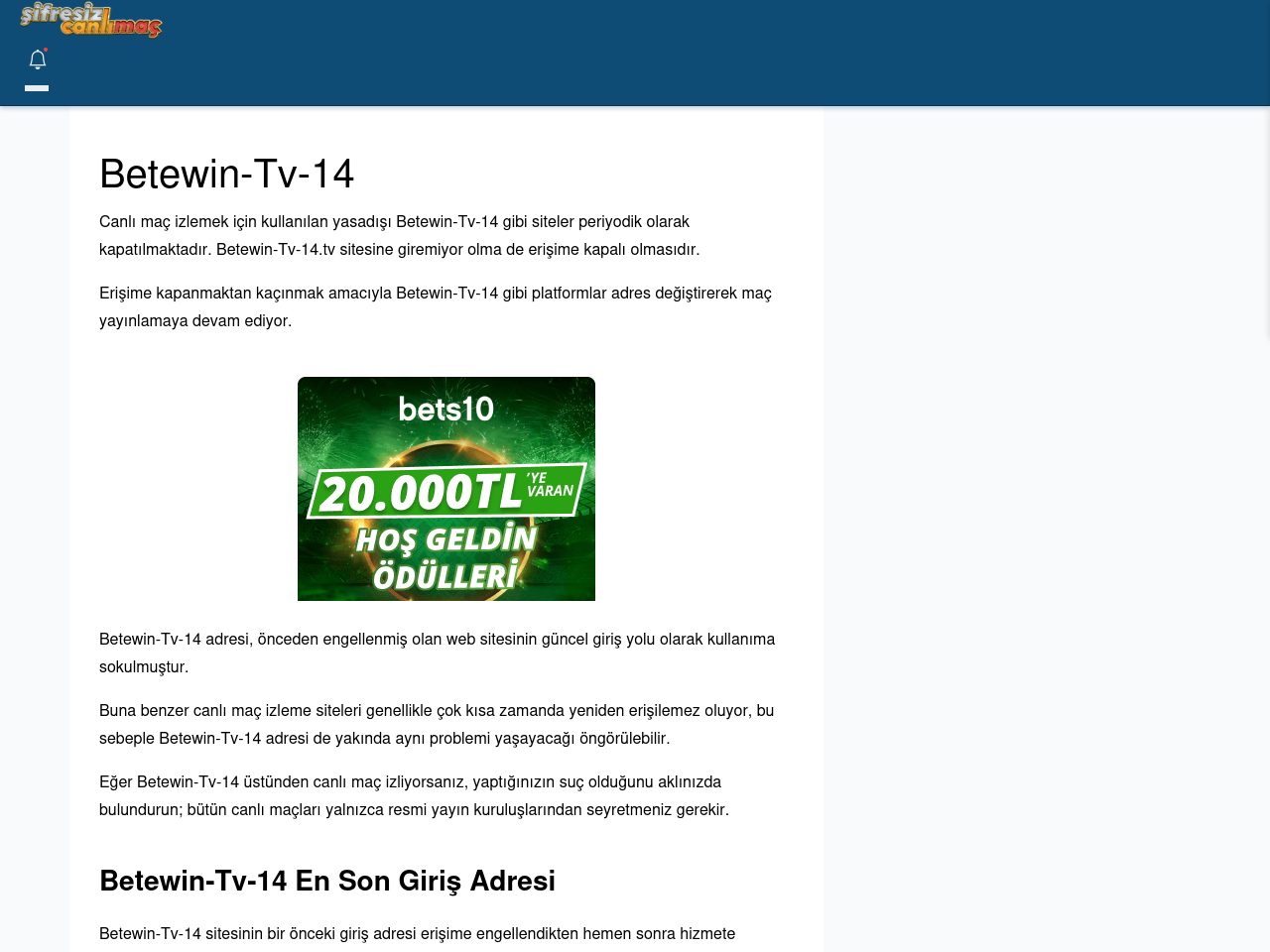 Betewin-Tv-14 Giriş Linki - Şifresiz canlı maç izle