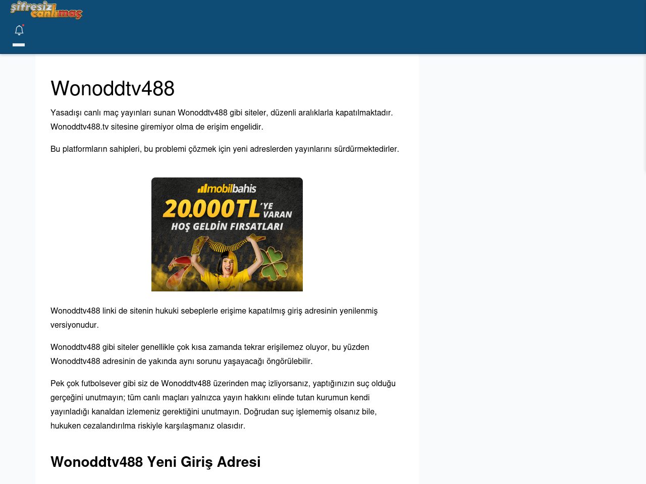 Wonoddtv488 Giriş Linki - Şifresiz canlı maç izle