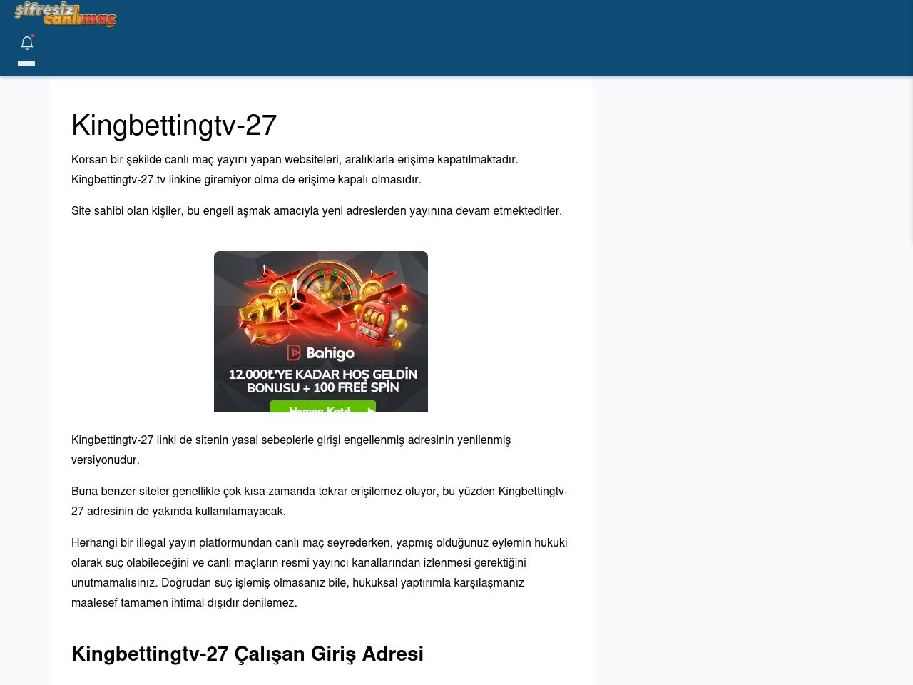 Kingbettingtv-27 Canlı Maç - Şifresiz canlı maç izle