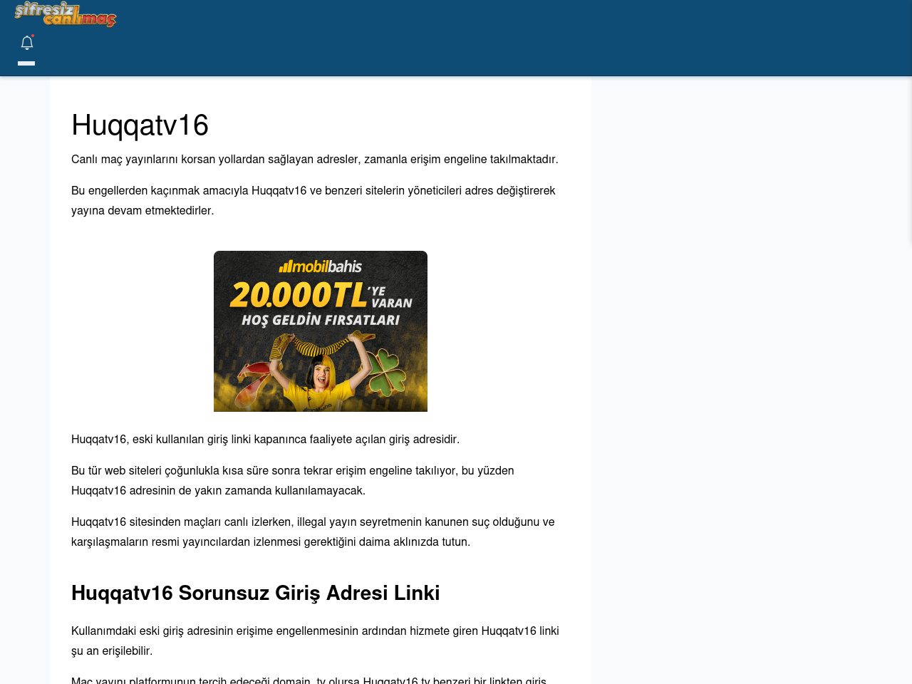 Huqqatv16 Canlı Maç - Şifresiz canlı maç izle