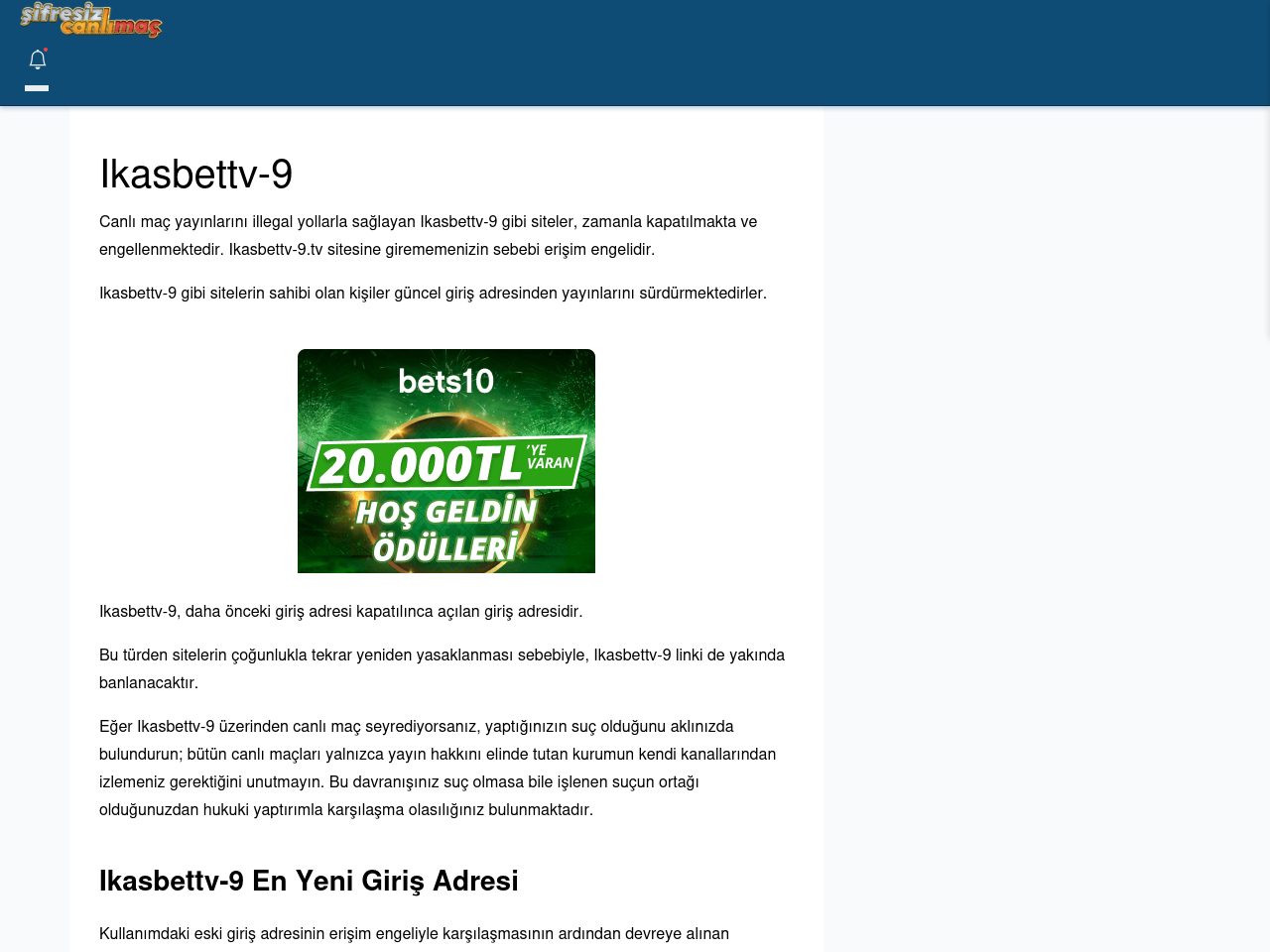 Ikasbettv-9 Canlı Maç İzle - Şifresiz canlı maç izle