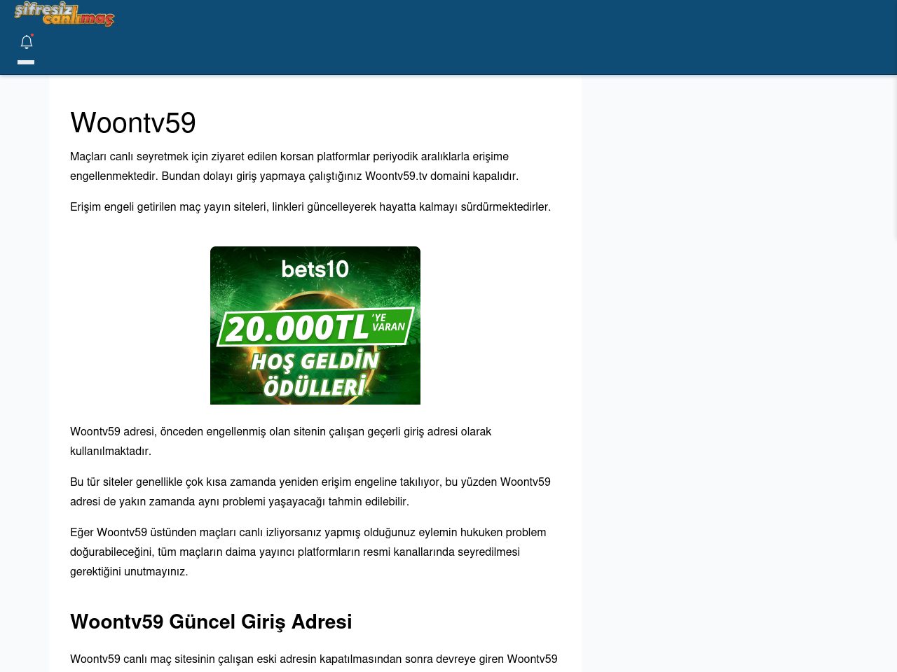 Woontv59 Güncel Giriş - Şifresiz canlı maç izle