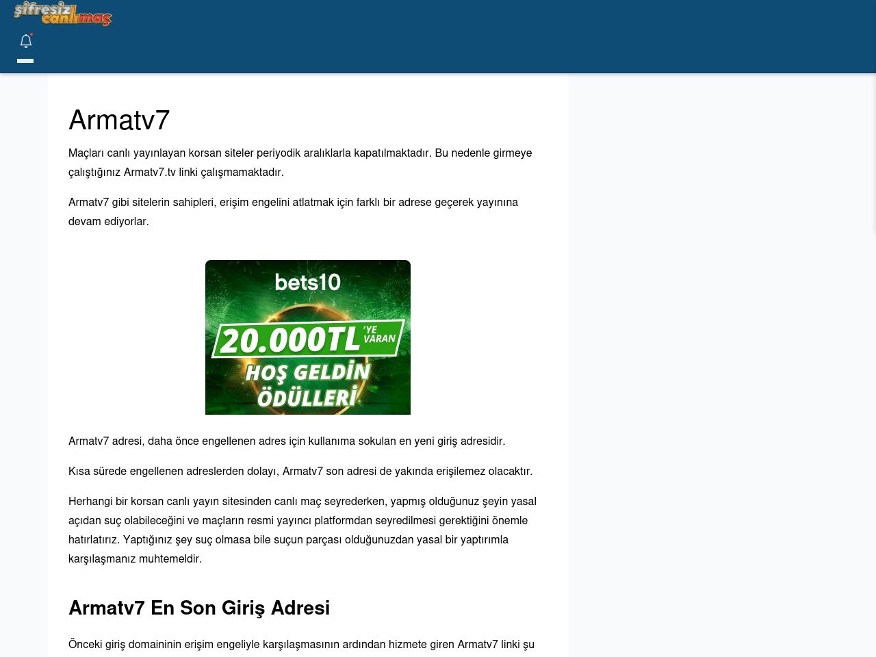 Armatv7 Güncel Giriş - Şifresiz canlı maç izle
