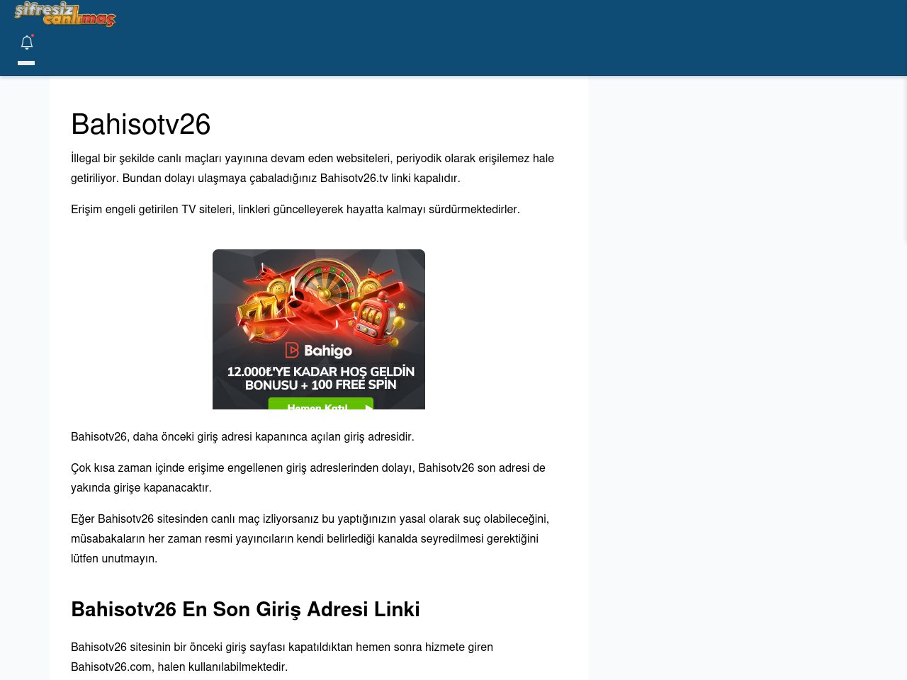 Bahisotv26 Giriş Linki - Şifresiz canlı maç izle