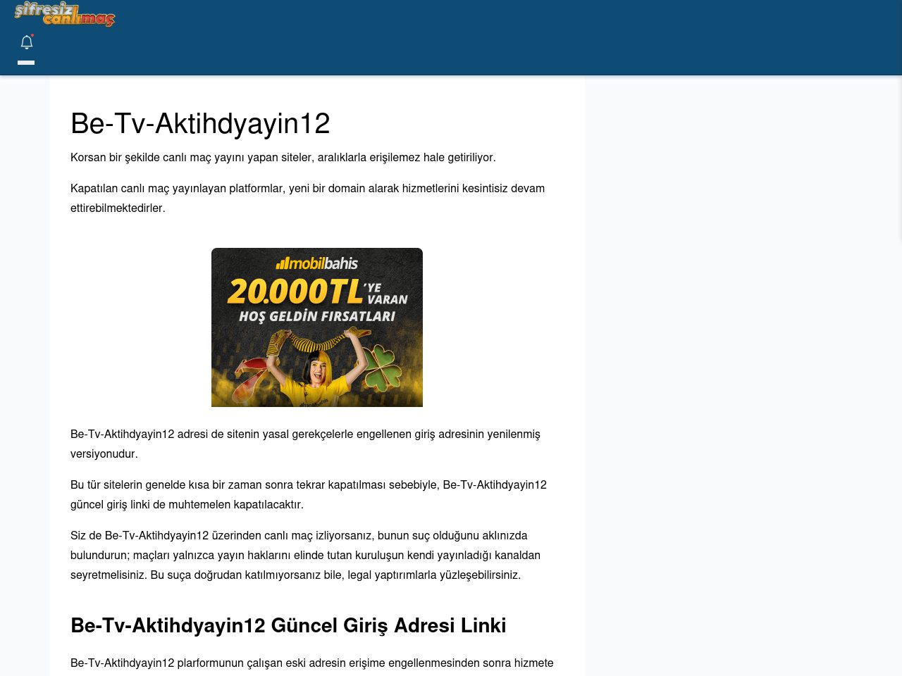 Be-Tv-Aktihdyayin12 Güncel Giriş - Şifresiz canlı maç izle