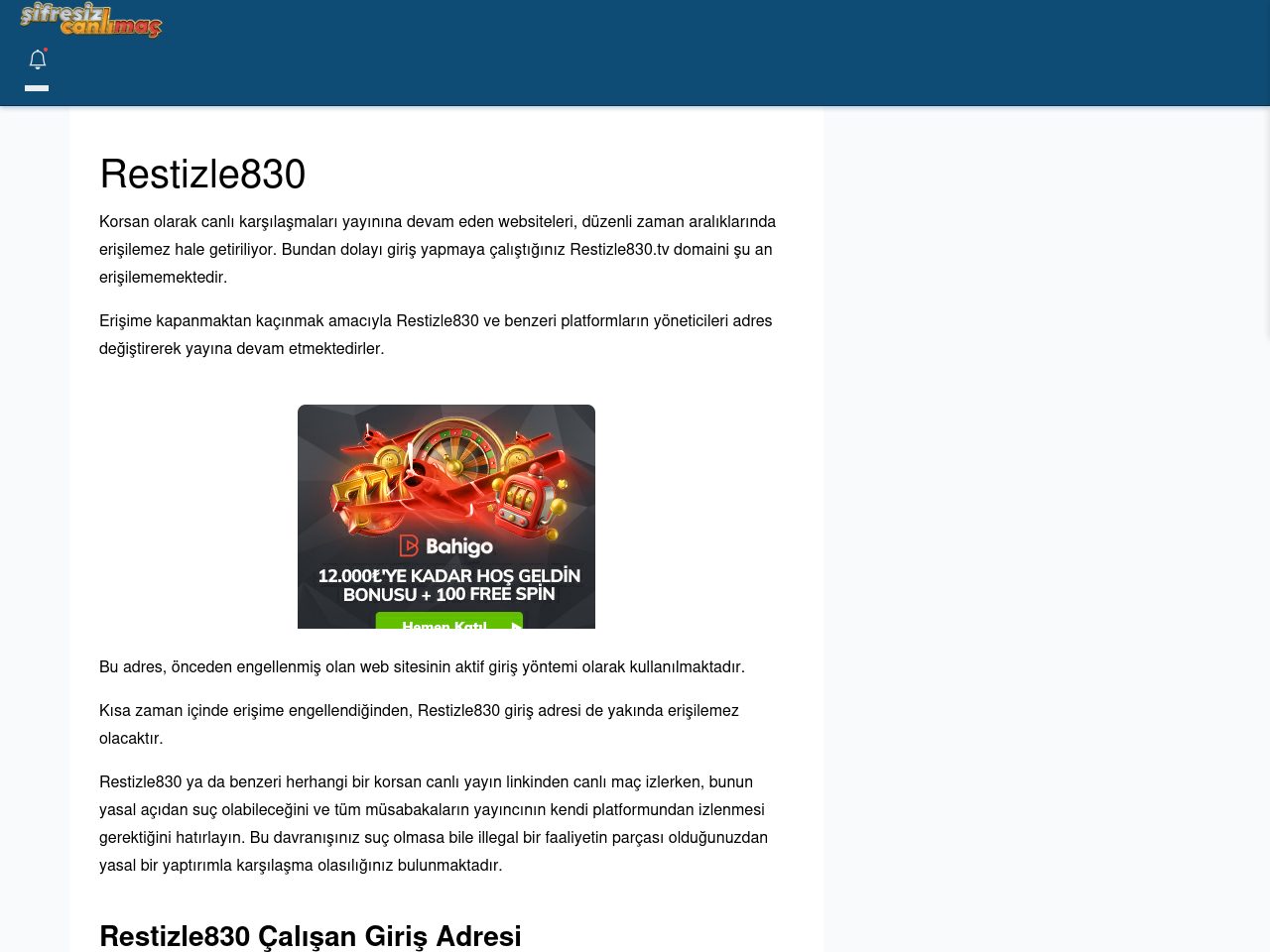 Restizle830 Maç İzle - Şifresiz canlı maç izle