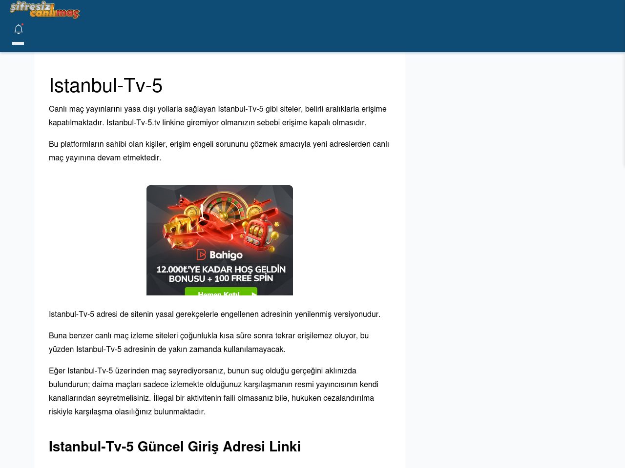 Istanbul-Tv-5 Giriş Linki - Şifresiz canlı maç izle