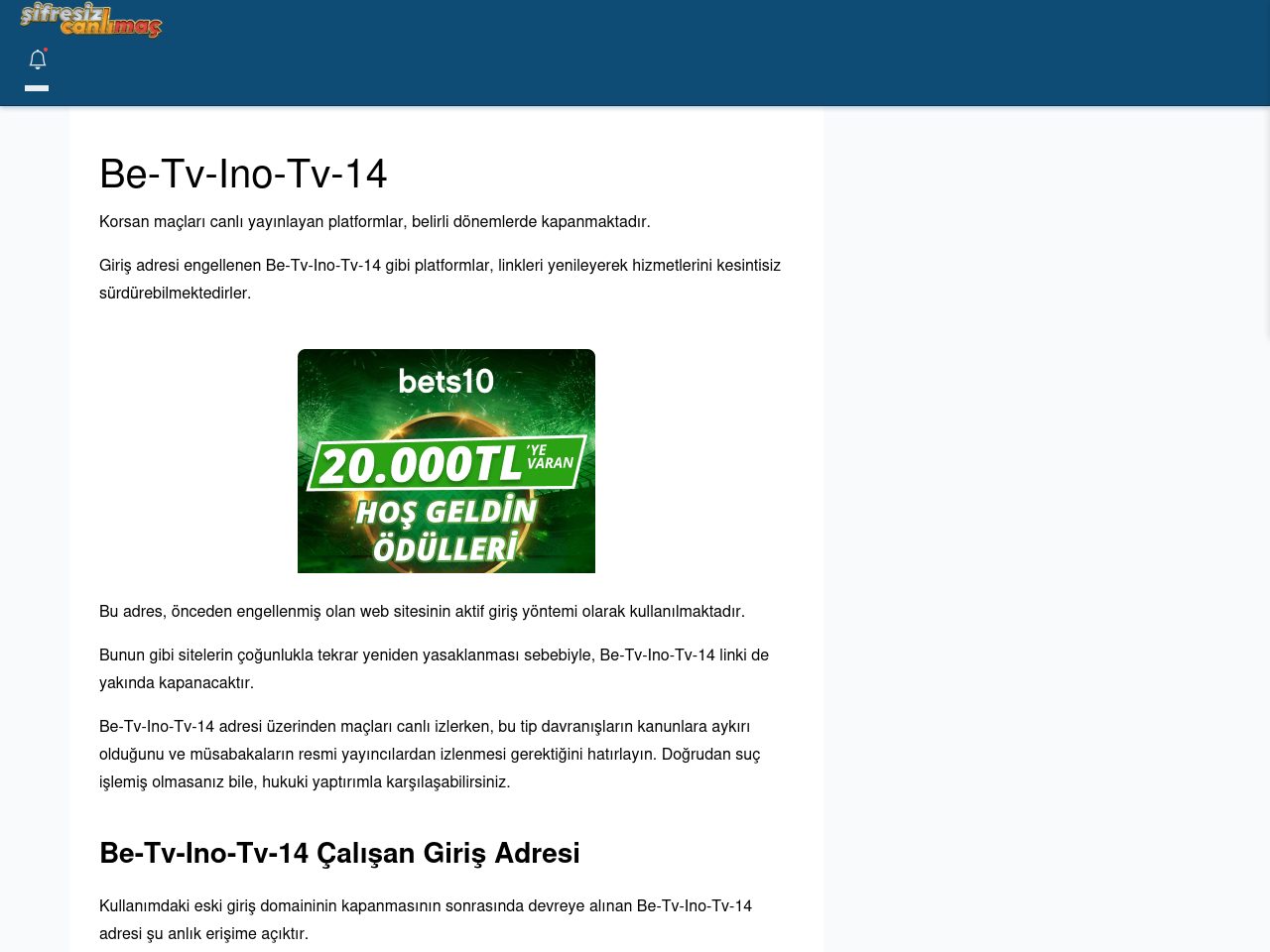 Be-Tv-Ino-Tv-14 Maç İzle - Şifresiz canlı maç izle