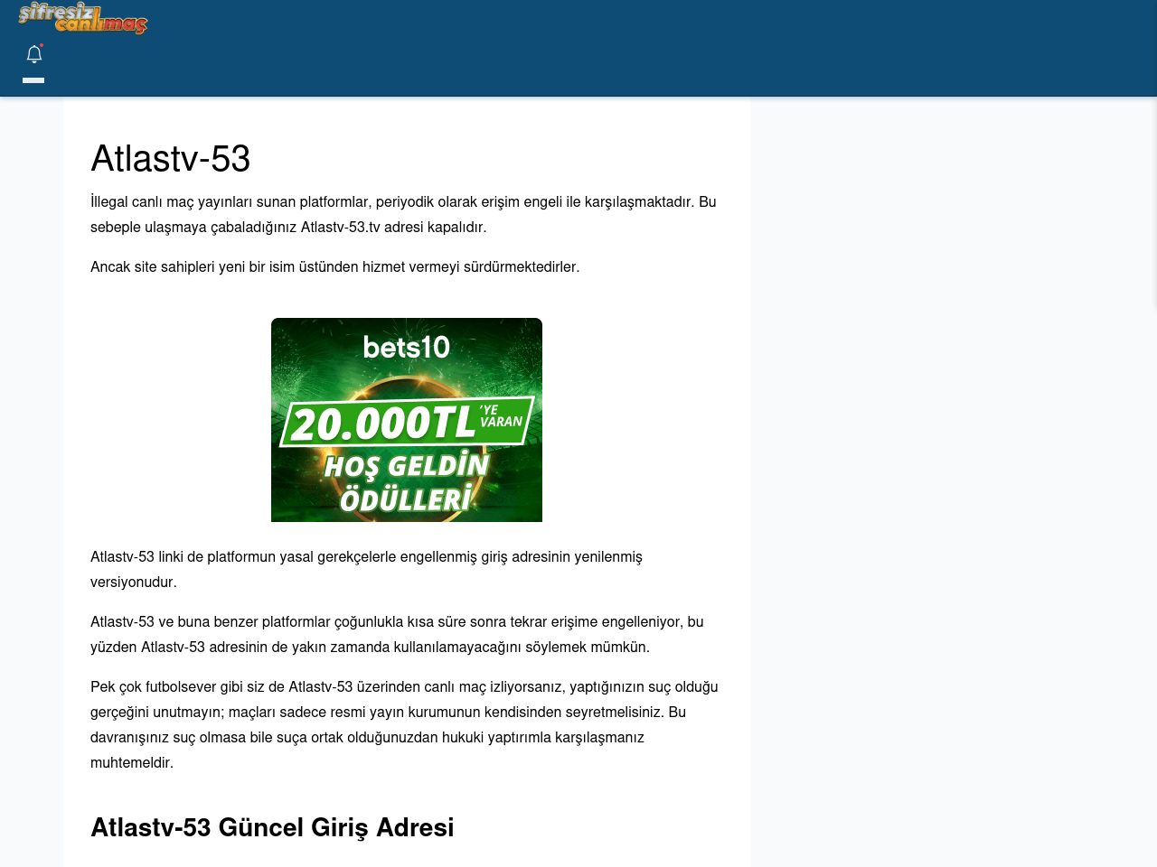 Atlastv-53 Giriş Linki - Şifresiz canlı maç izle