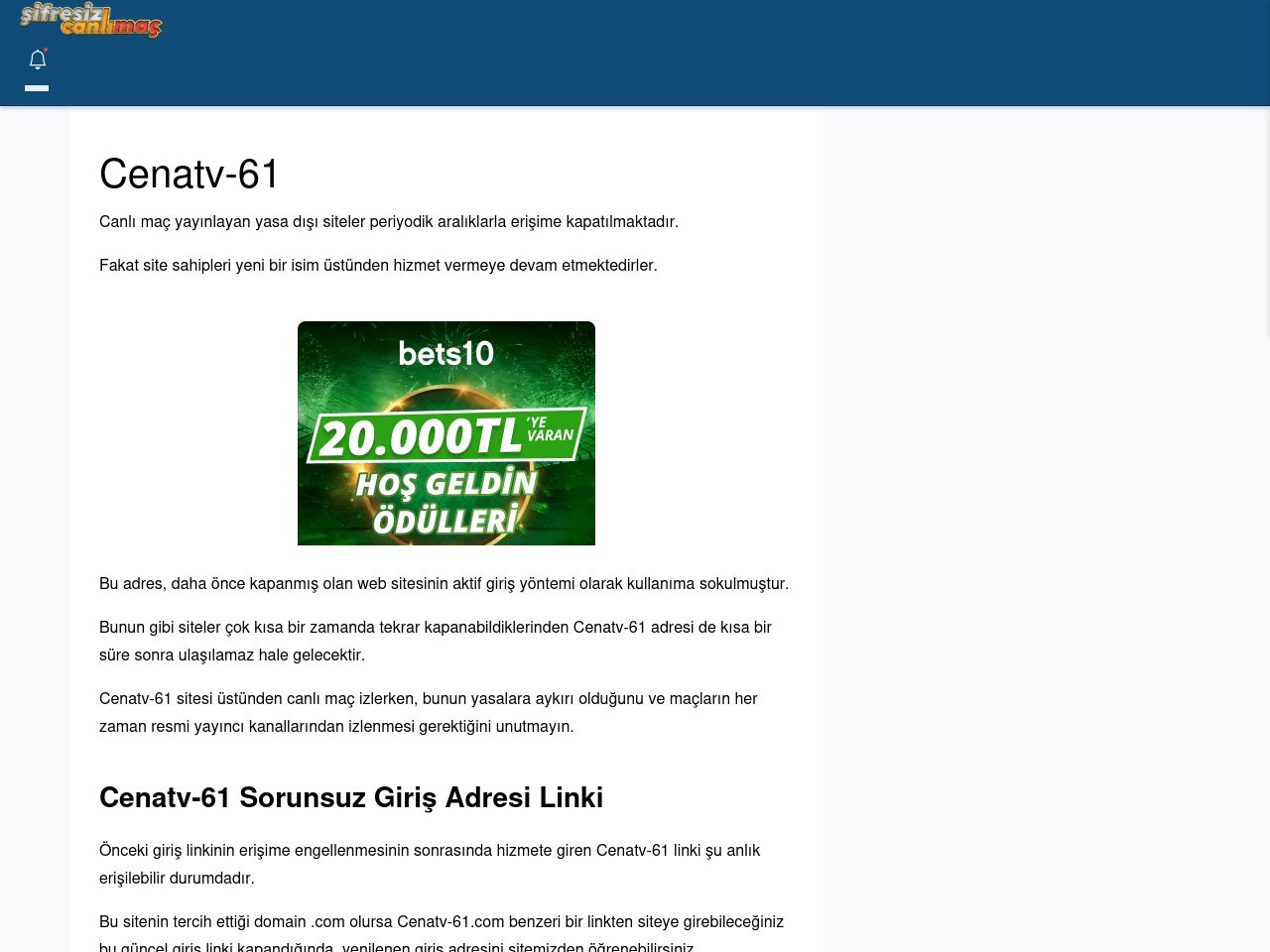 Cenatv-61 Giriş Linki - Şifresiz canlı maç izle
