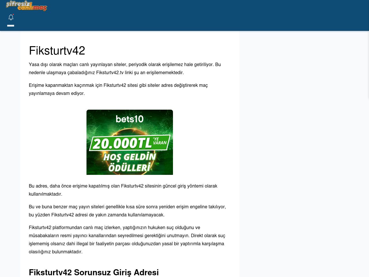 Fiksturtv42 Giriş Linki - Şifresiz canlı maç izle