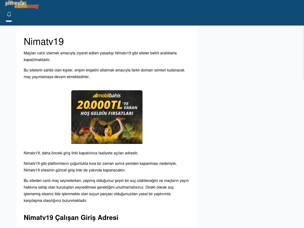 Nimatv19 Maç İzle - Şifresiz canlı maç izle