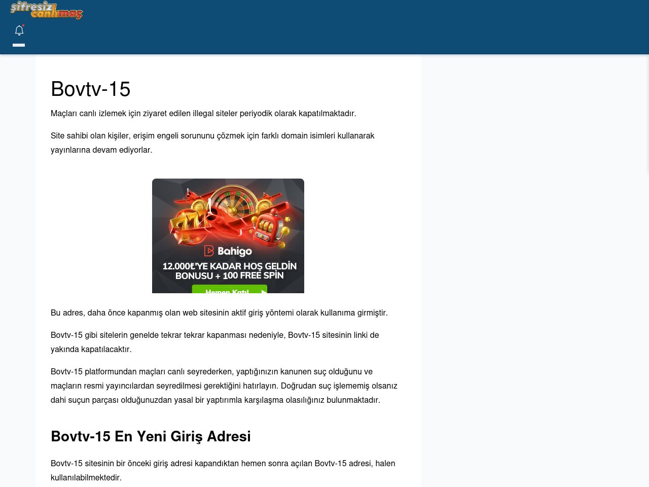Bovtv-15 Canlı Maç İzle - Şifresiz canlı maç izle