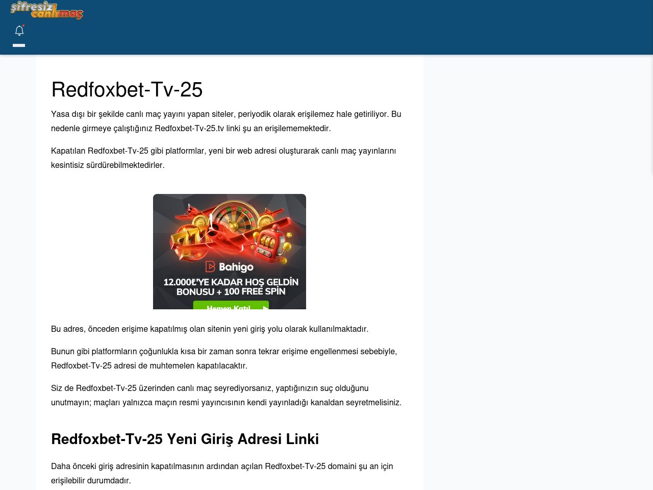 Redfoxbet-Tv-25 Giriş Linki - Şifresiz canlı maç izle