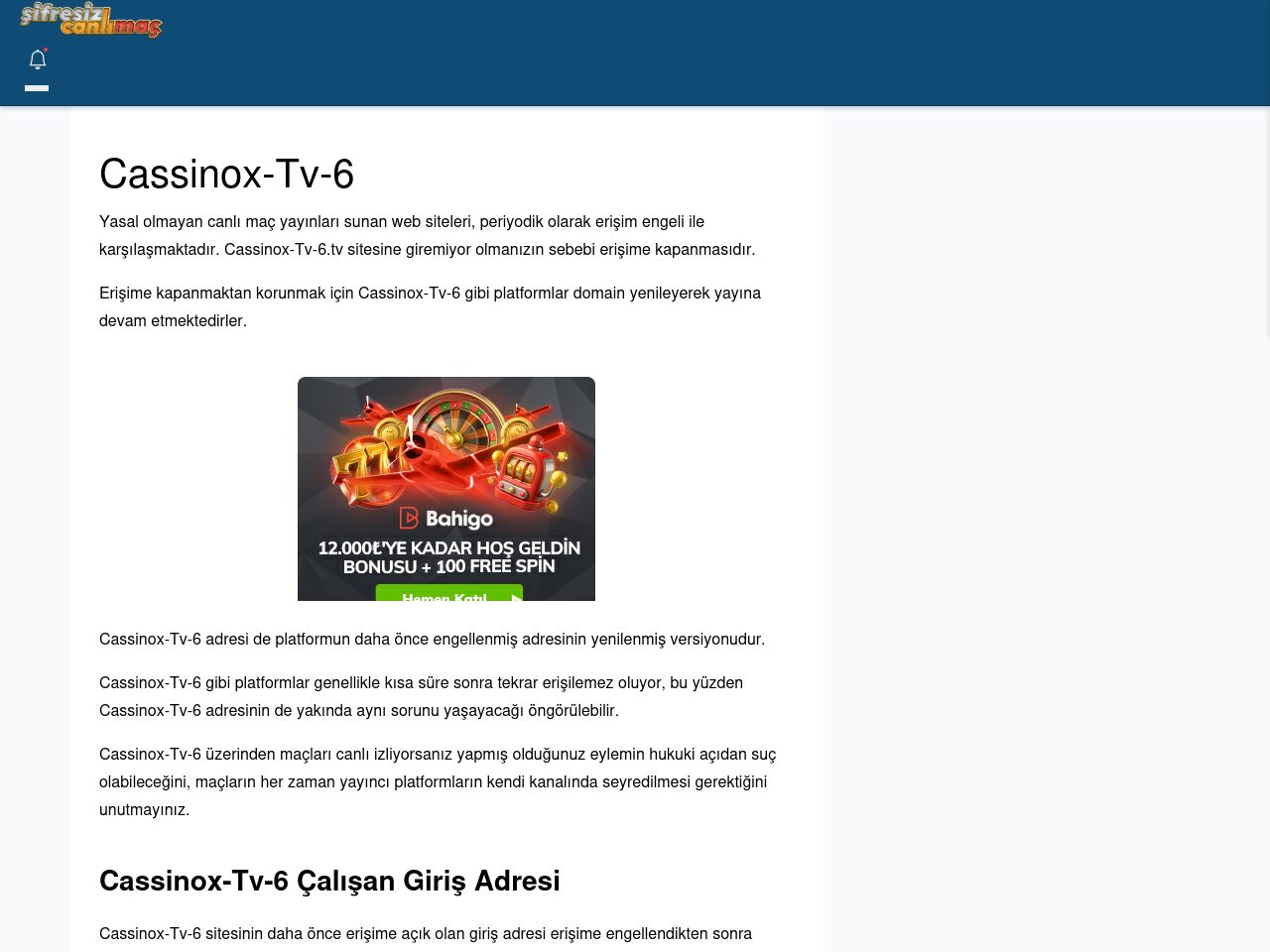 Cassinox-Tv-6 Canlı Maç İzle - Şifresiz canlı maç izle