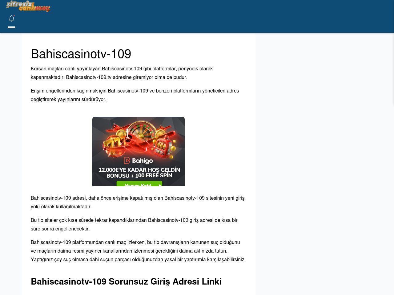 Bahiscasinotv-109 Güncel Giriş - Şifresiz canlı maç izle