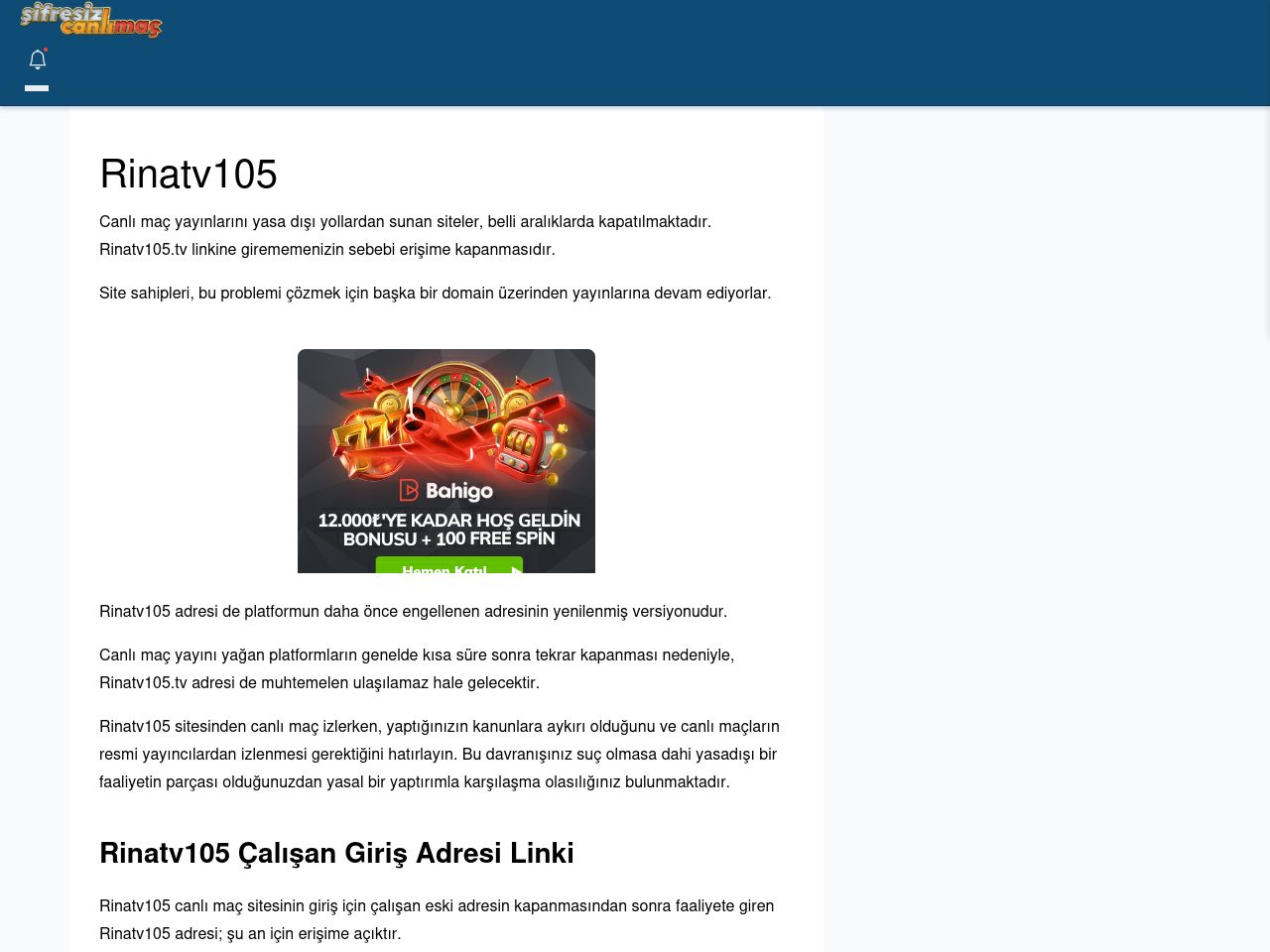Rinatv105 Güncel Giriş - Şifresiz canlı maç izle